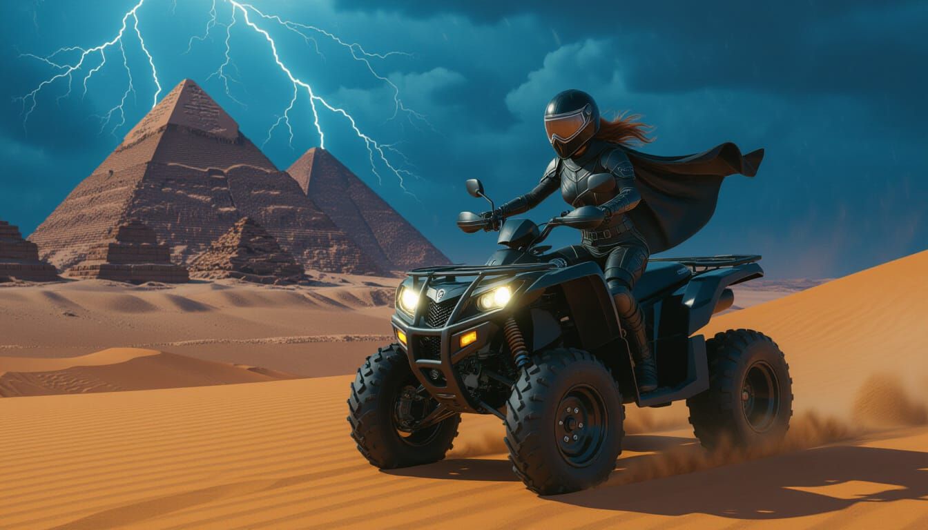 Epic Sahara Warrior on Quad in Cel-Shaded Style