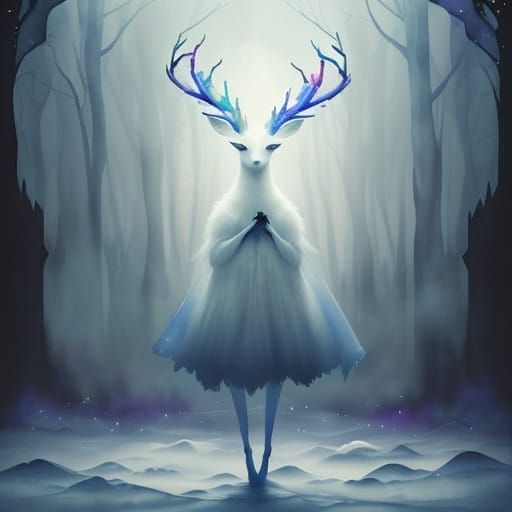 Ethereal Watercolor Deer in a Starry Night