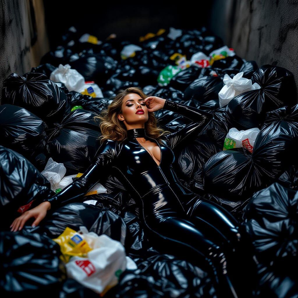Woman in Latex in Garbage Pit, Professional Photography