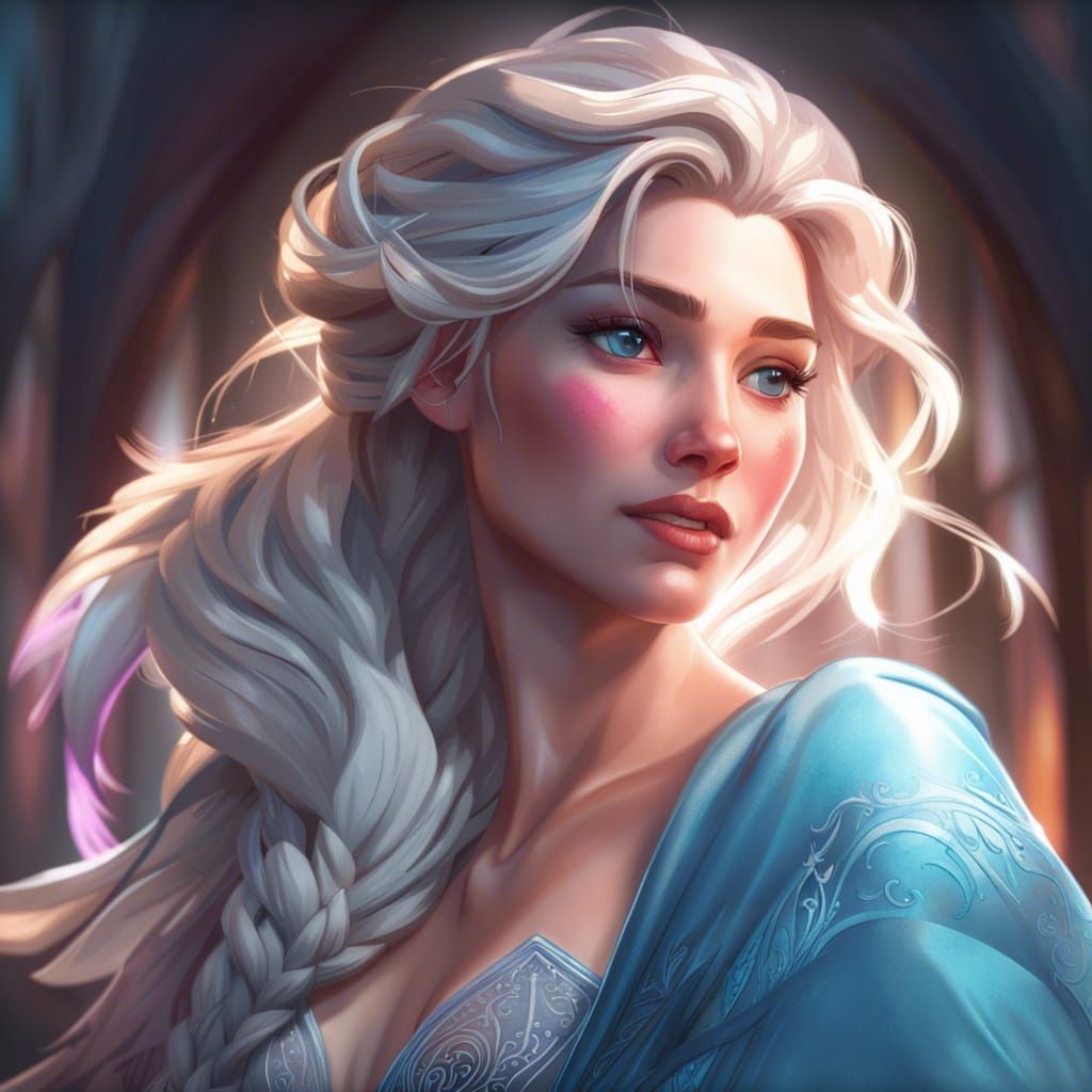 Elsa Portrait in Hyperdetailed Art Nouveau Style