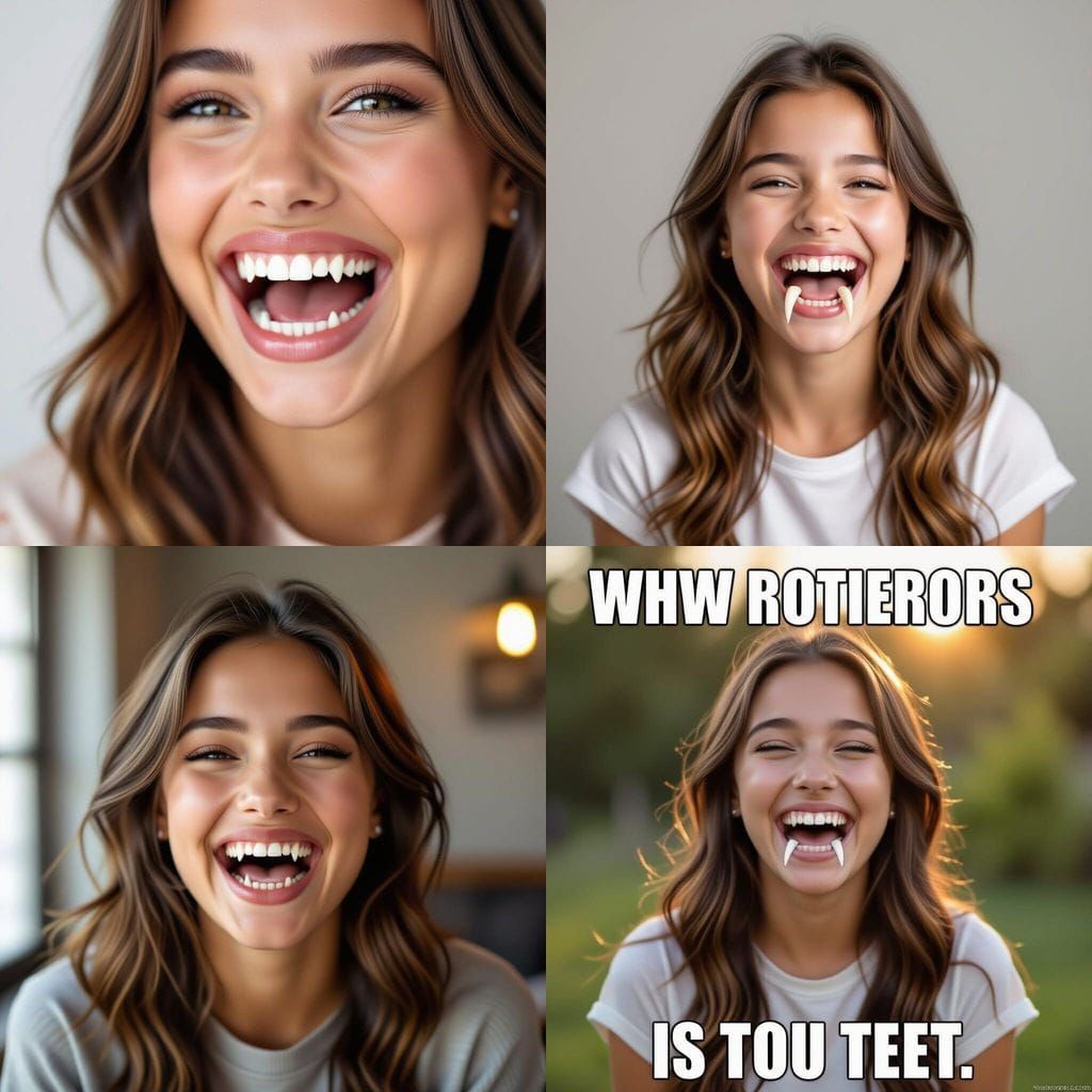 Young Woman Laughing With Prominent Fangs