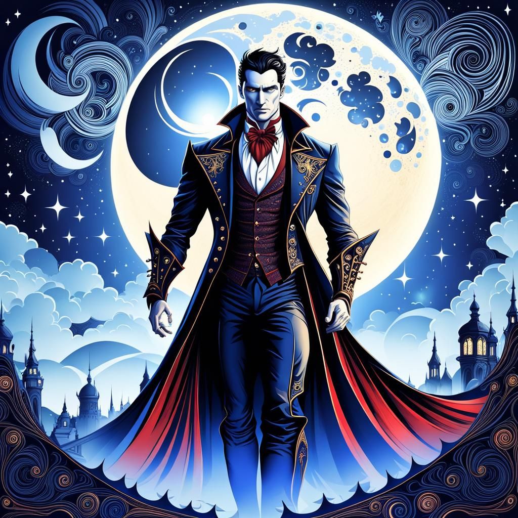 Steampunk Vampire Under Starry Night Sky