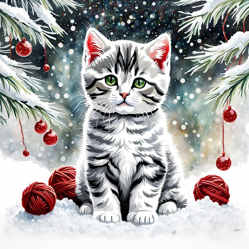Glitter Kitten in Snowy Yarn Landscape