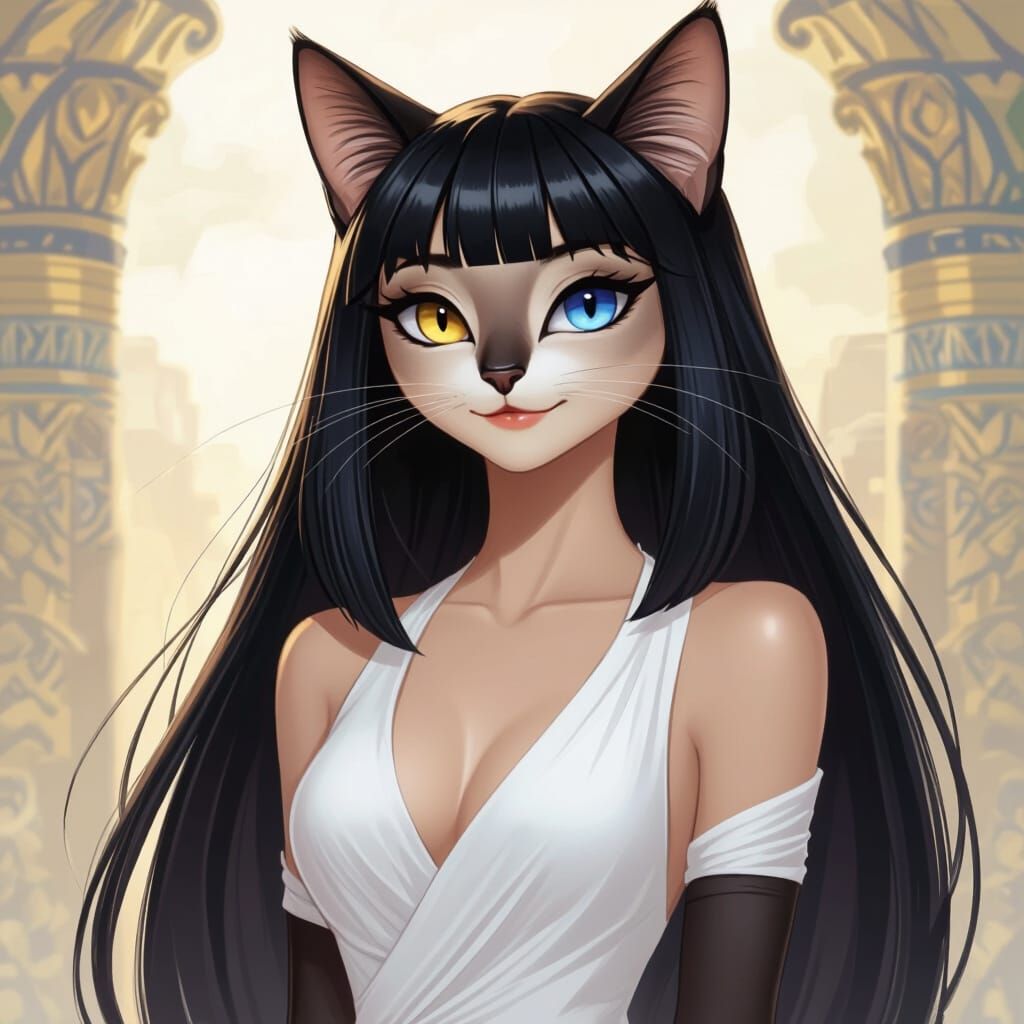 Graceful Siamese Cat Character with Egyptian Hairstyle