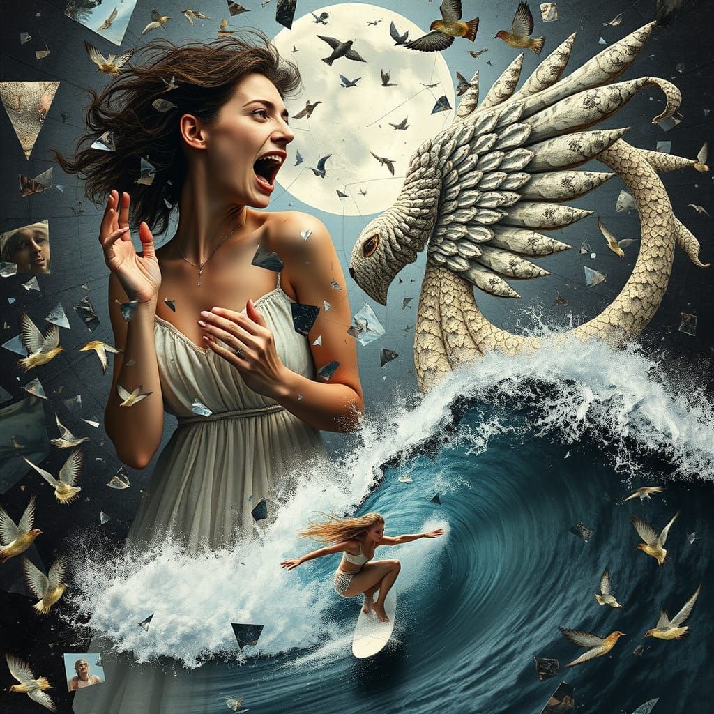 Angel of Shattered Reflections in Ethereal Landscape