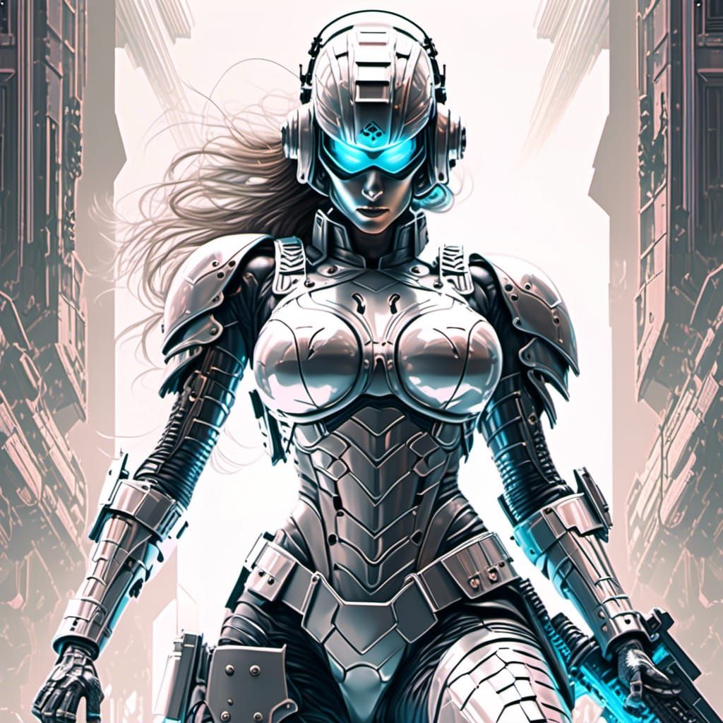 Woman with Mjolnir in Synthwave Digital Art