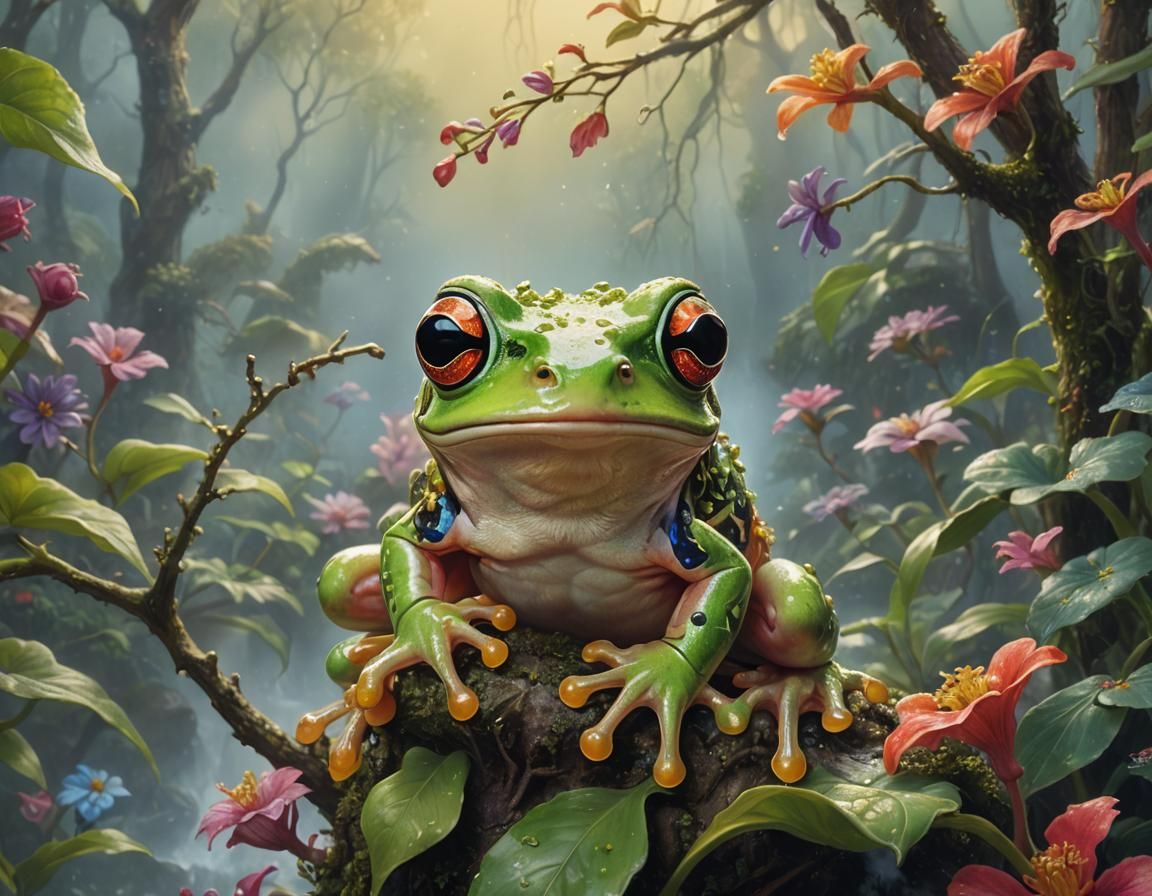 Treefrog Portrait in a Maximalist Fantasy Style