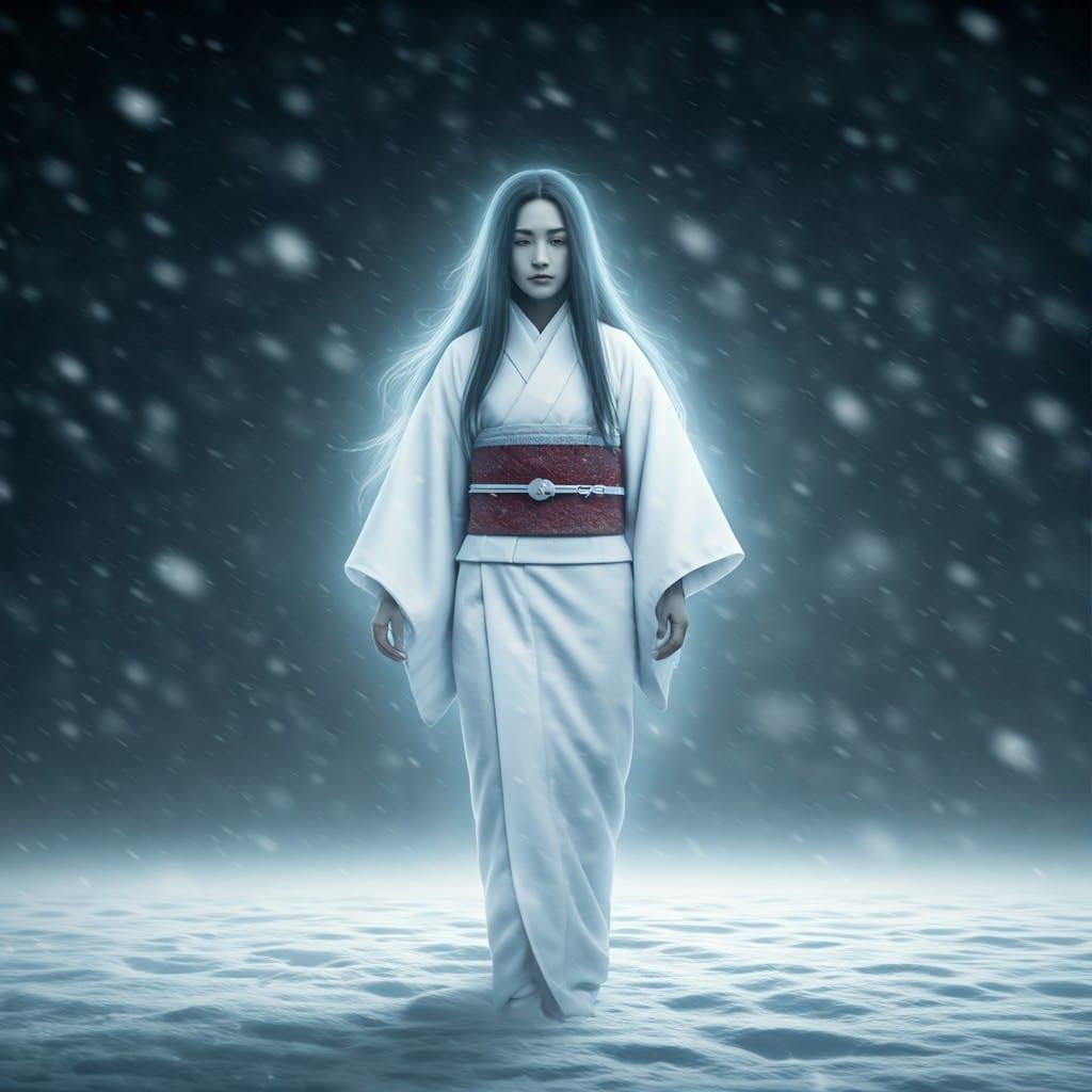 Ethereal Portrait of Yuki Onna in Snowstorm