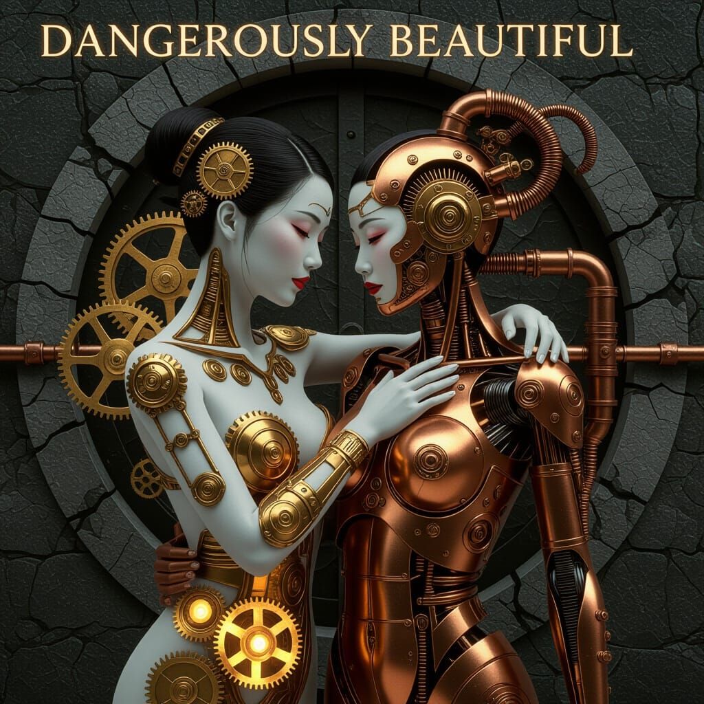 Steampunk Elegance: Two Abstract Figures Embrace