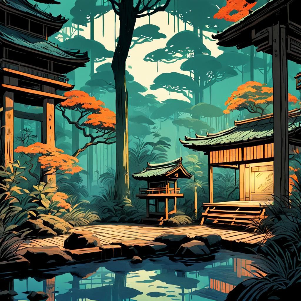 Liminal Game Aura in Japanese Woodblock Style