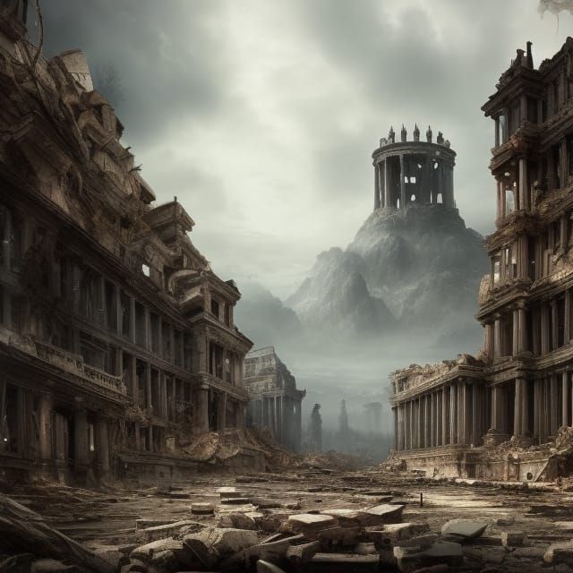 Apocalyptic Necropolis: City Ruins in Digital Matte Painting
