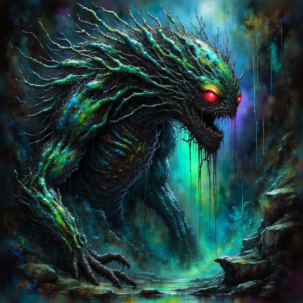 Monstrous Biomechanical Entity of Shimmering Nanobots