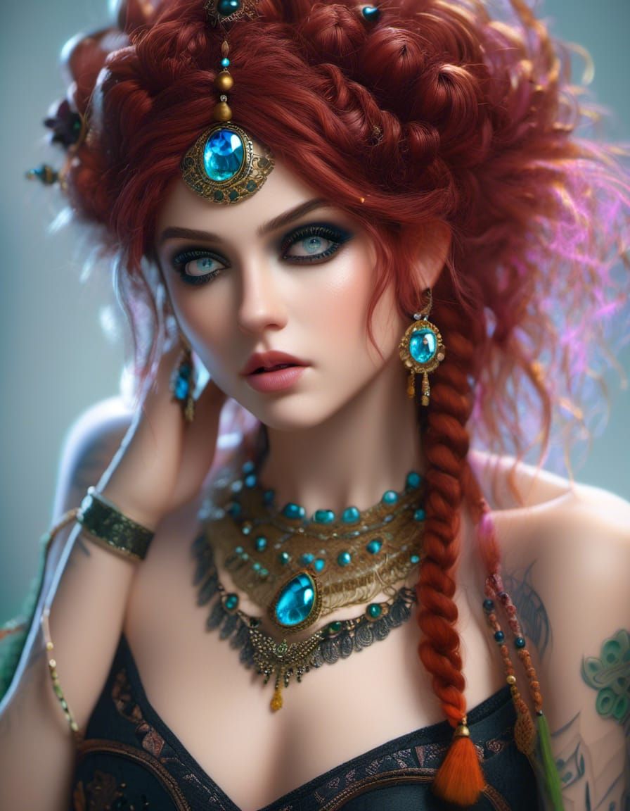 Beautiful Pixie Portrait with Goth Style in Lush Colors