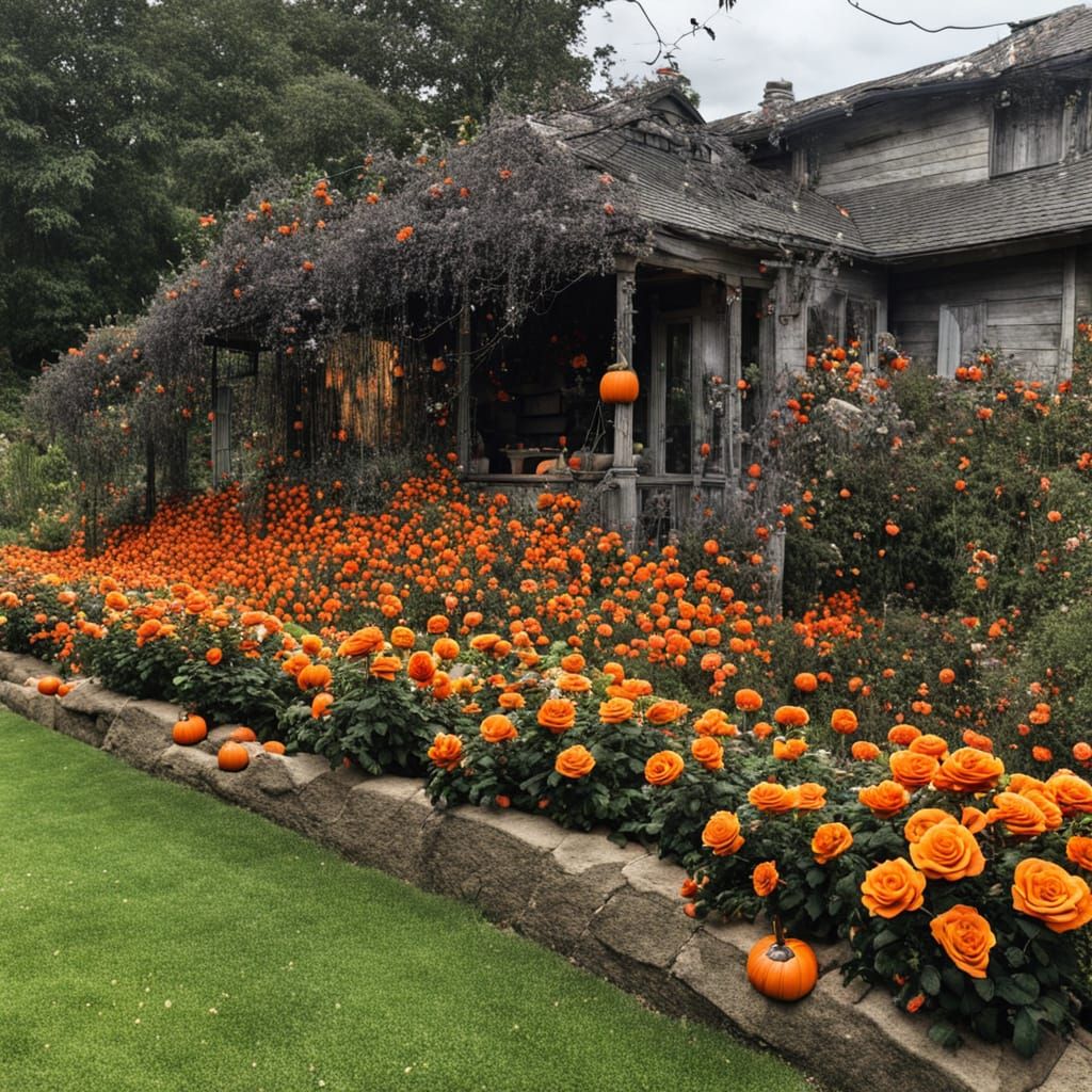 Halloween Roses in a Spooky Garden