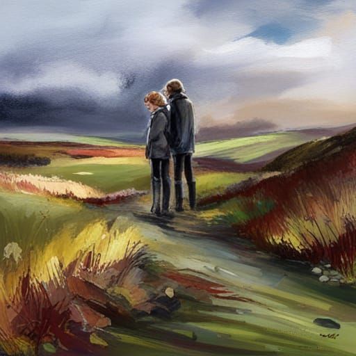 Cathy and Heathcliff on a Windswept Moor