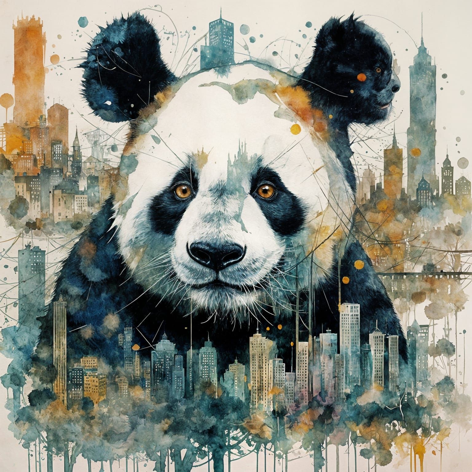 Epic Impressionist Panda Landscape in Gouache Style