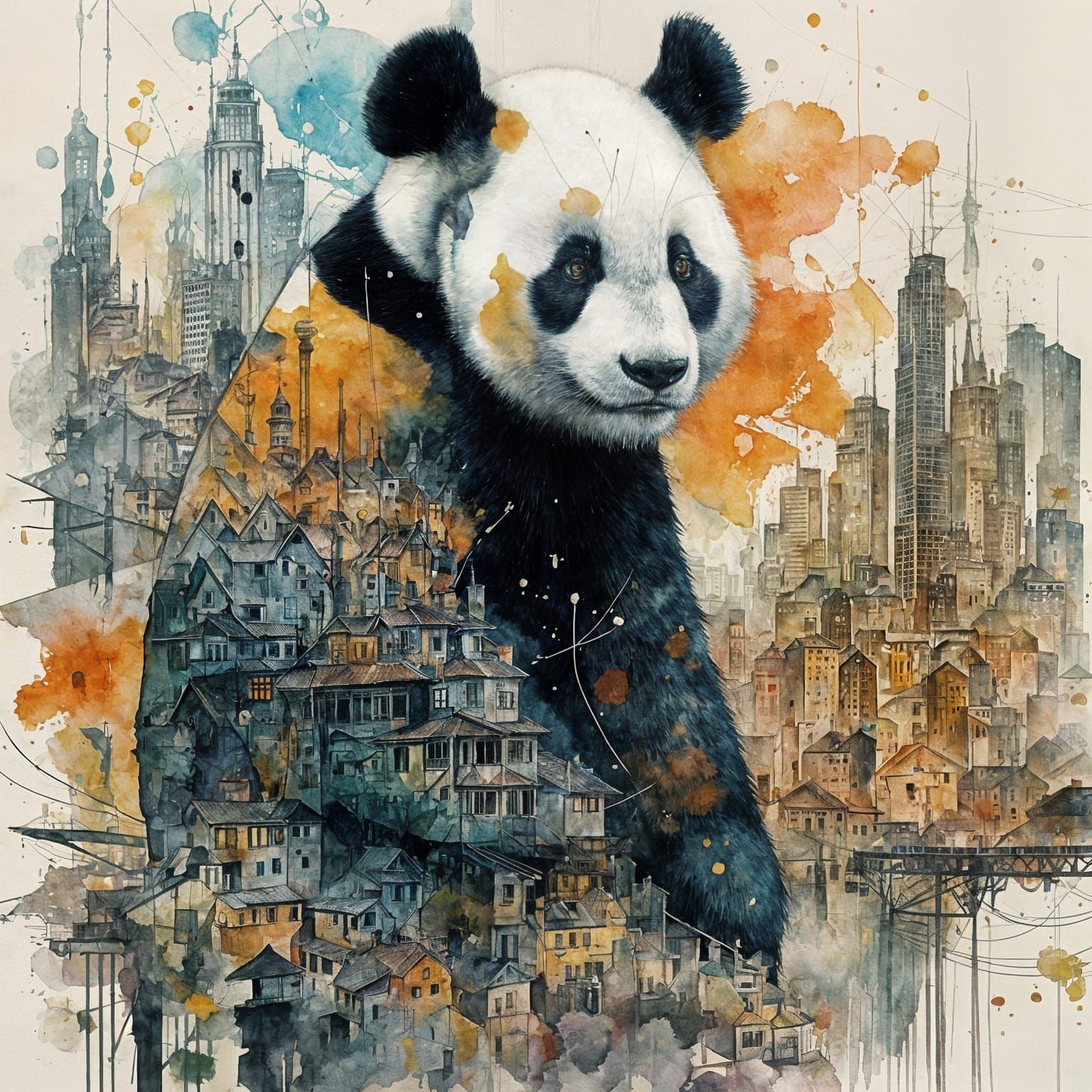 Vibrant Double Exposure Masterpiece in Gouache Style