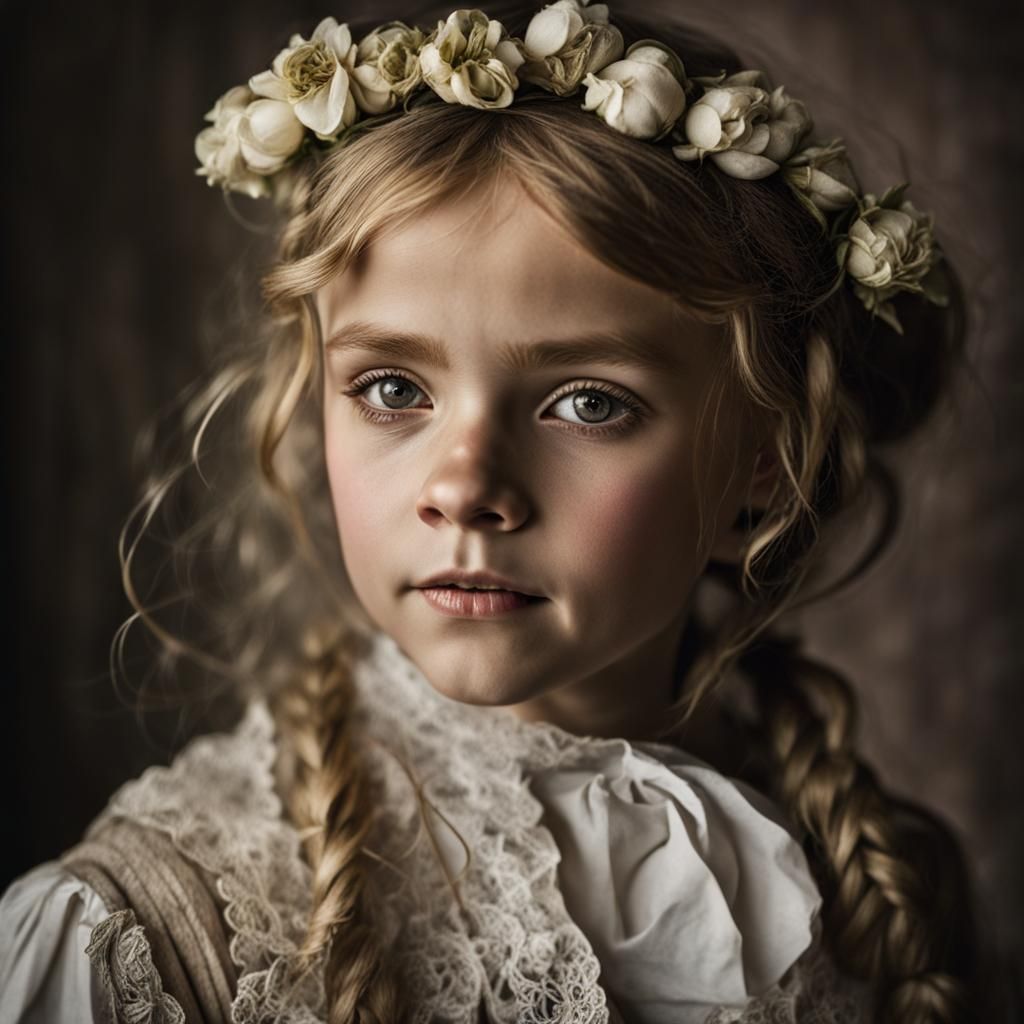 Victorian Orphan Girl Portrait in Haunting Style