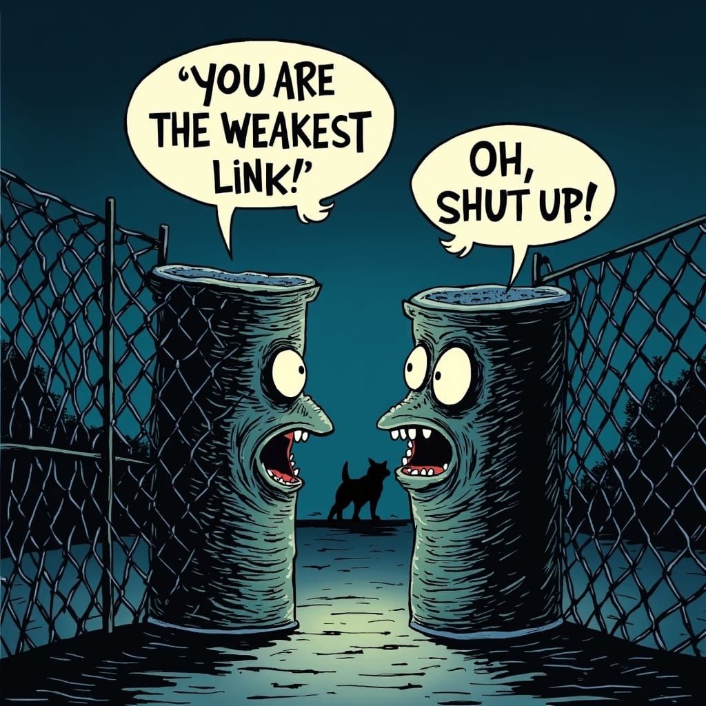 Animated Fence Confrontation in Grotesque Cartoon Style
