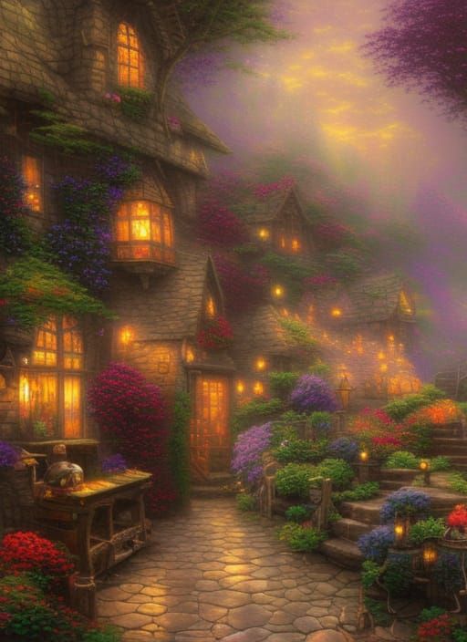 Ethereal Fantasy Apothecary Shop in Kinkade Style