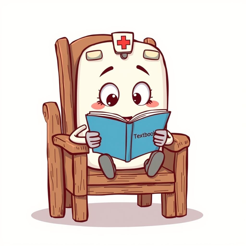 Cartoon Ambulance Reading Textbook in Wooden Chair