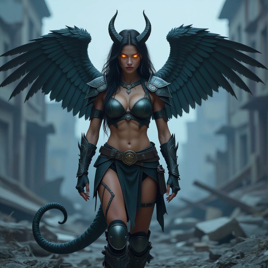 Chimeric Warrior in Ruined City