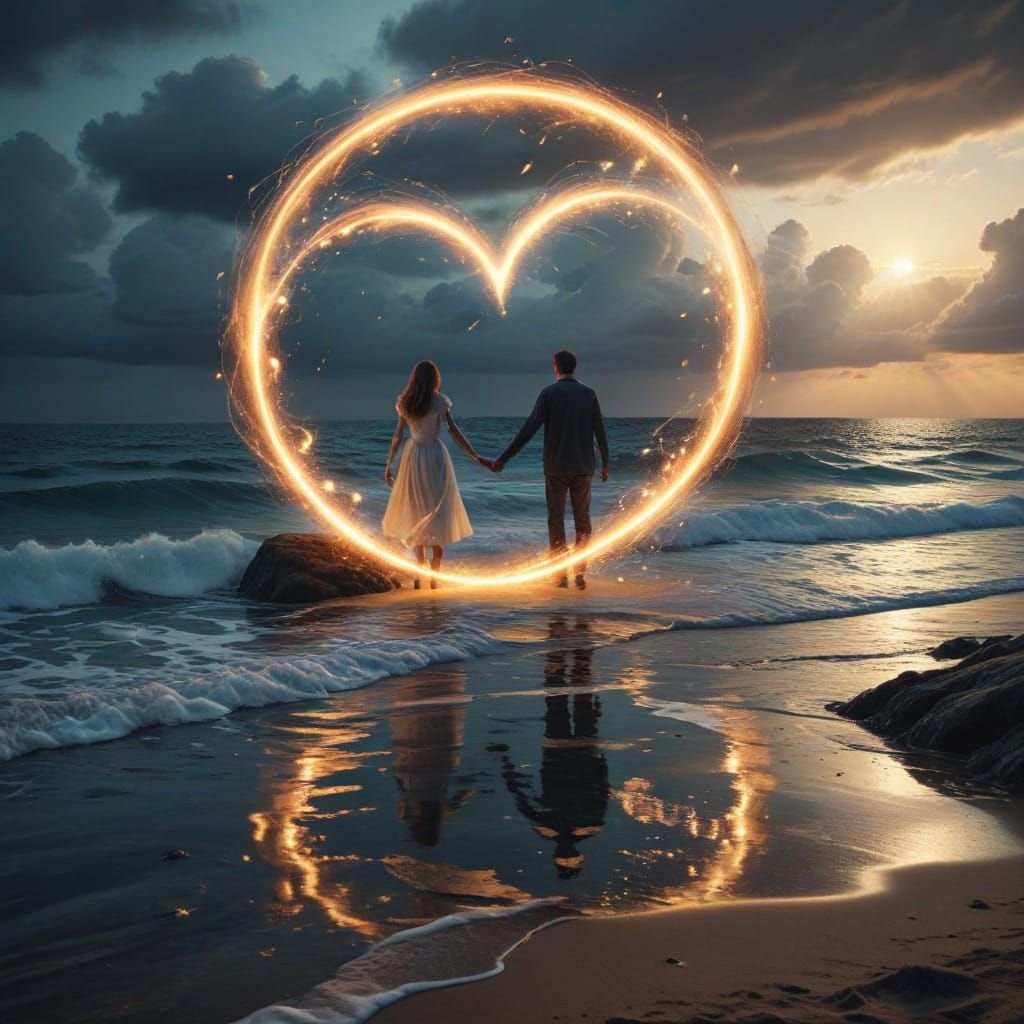 Mystical Seaside Memory With Two Figures