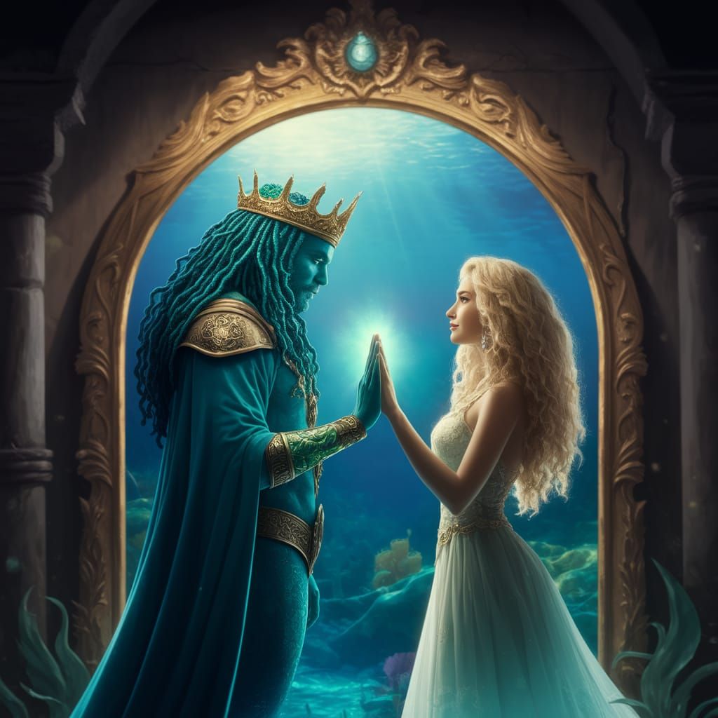 Sea King Gazes at Mysterious Reflection in Ancient Mirror