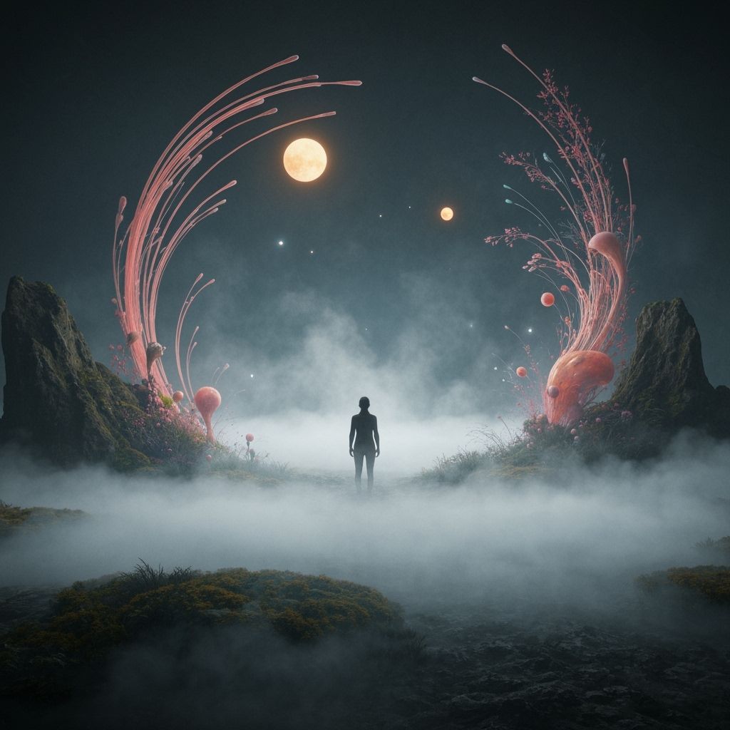 Surreal Person in Misty Landscape, Digital Art