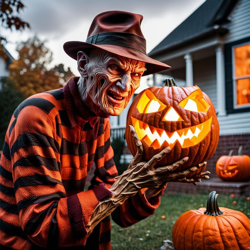 Freddy Krueger's Halloween Jack-o'-Lantern: Eerie 8K Photogr...