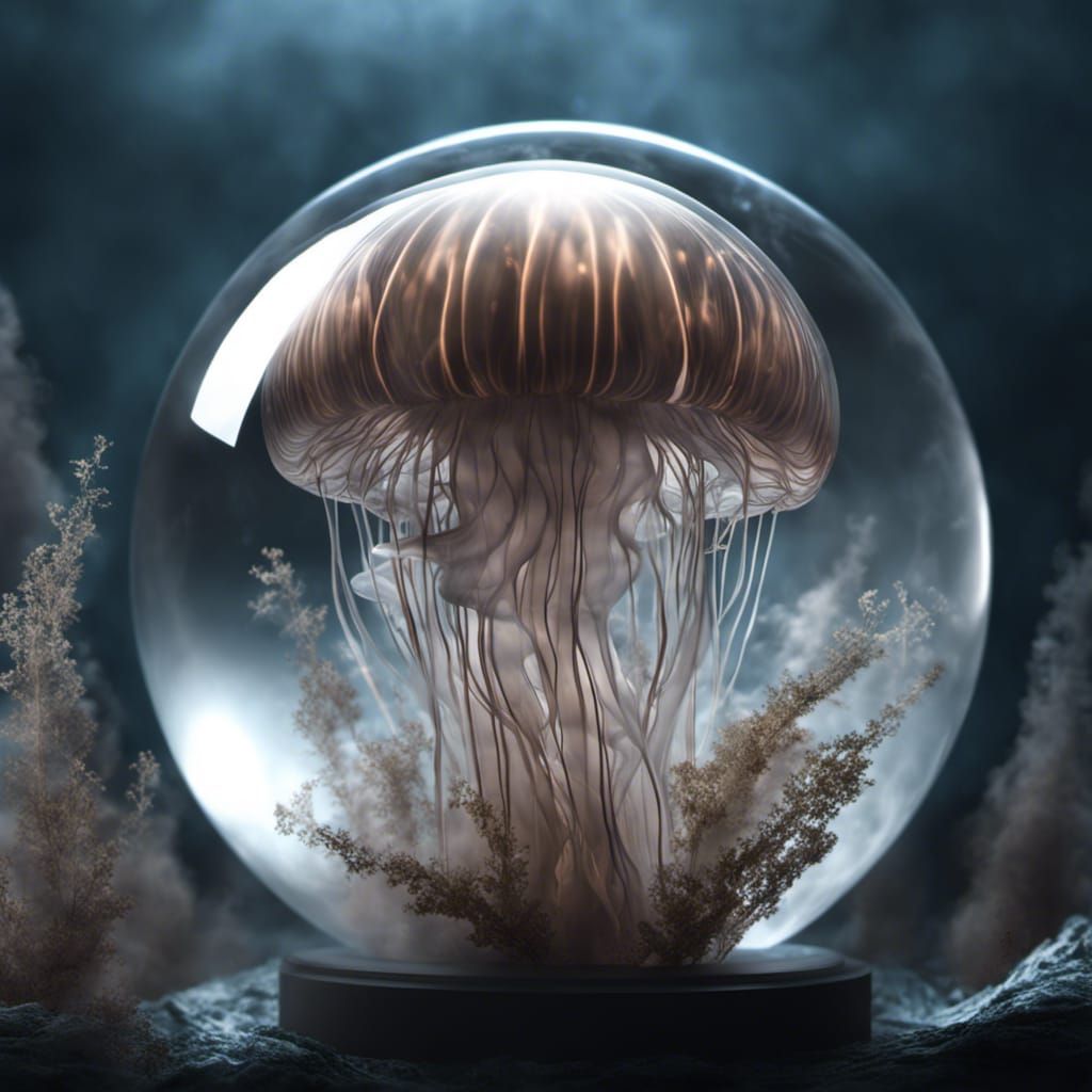 Ethereal Jellyfish in Glass Sphere with Cosmic Energy