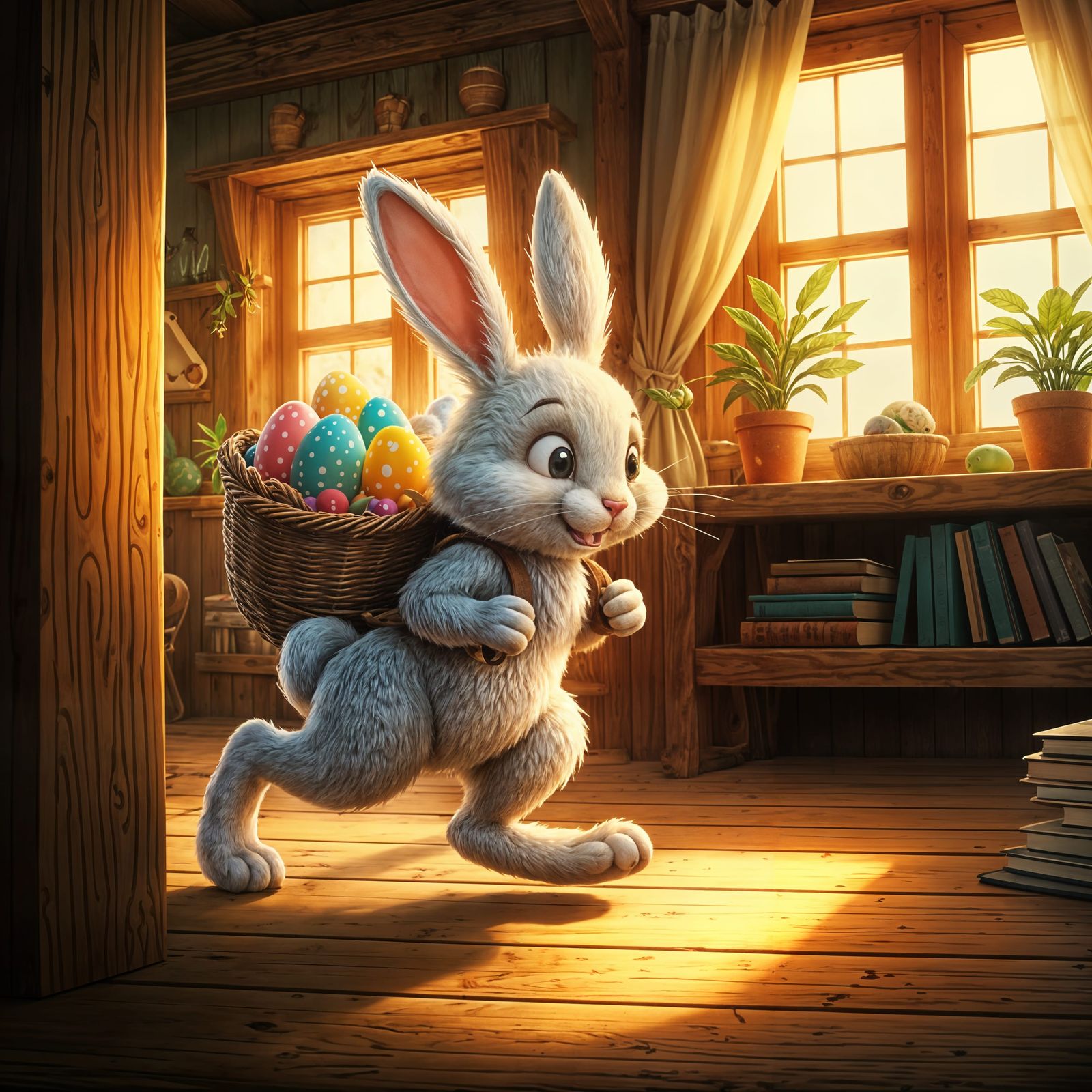 Joyful Easter Bunny in Whimsical Studio Ghibli Style