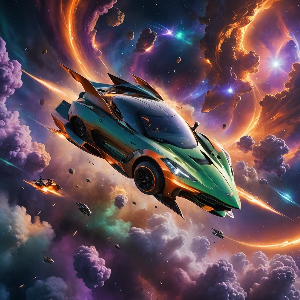 Corvette Soaring Through Nebula, Fantasy Concept Art