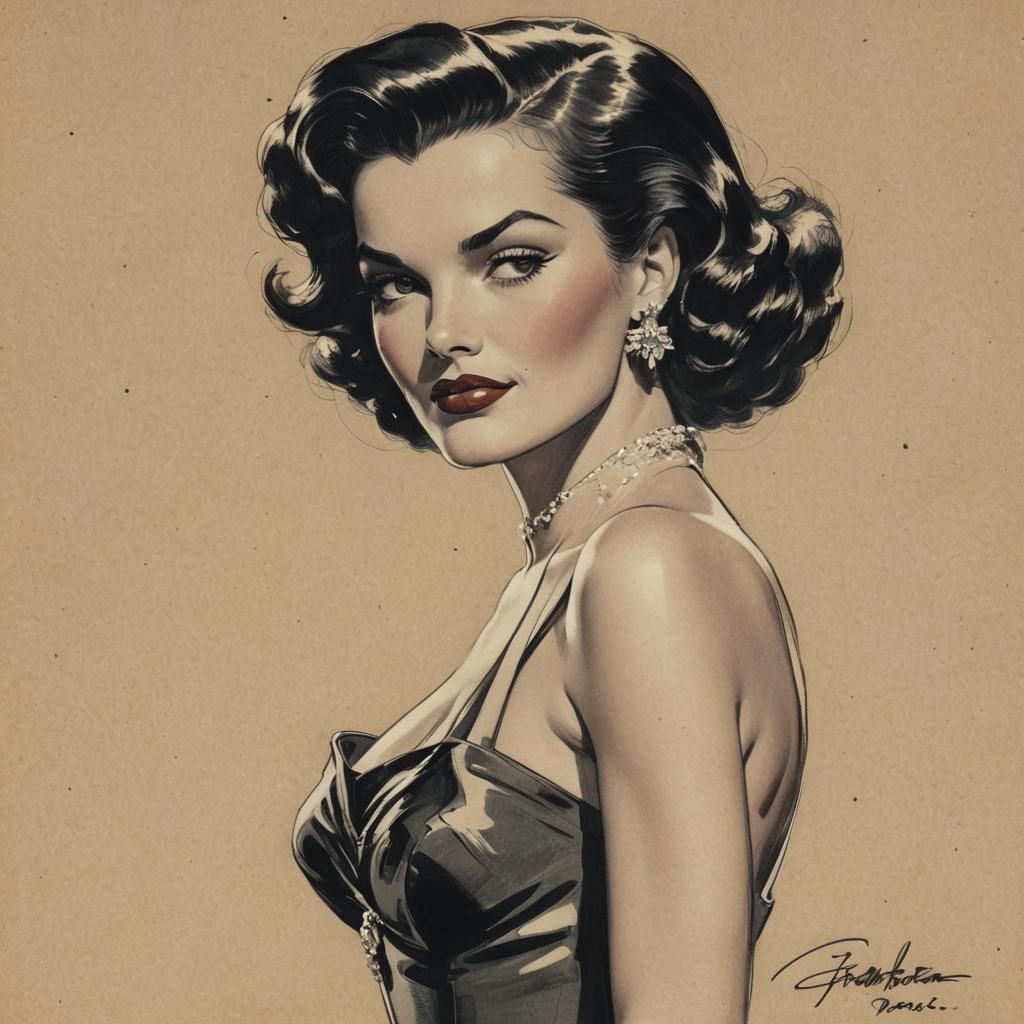 Glamorous Jane Russell Vintage Pin-Up Sketch