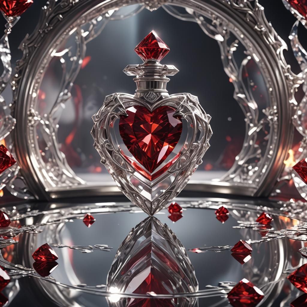Red Diamond in Heart Perfume Bottle