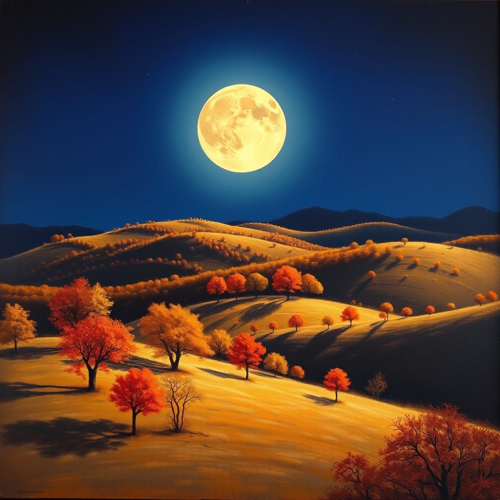 Autumn Landscape Under Full Moon