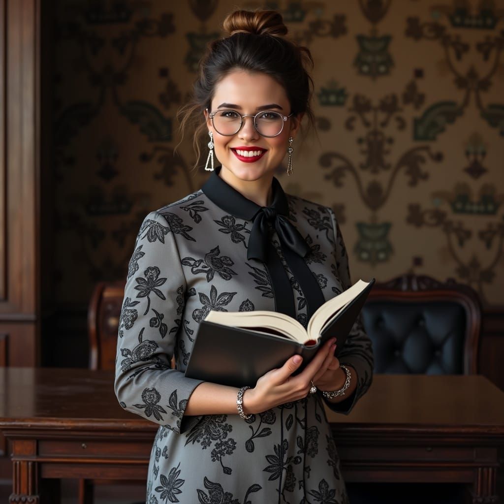 Confident Woman in Vintage Office