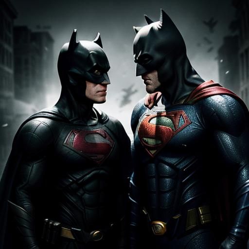 Hyperrealistic Batman and Superman in Cinematic Style