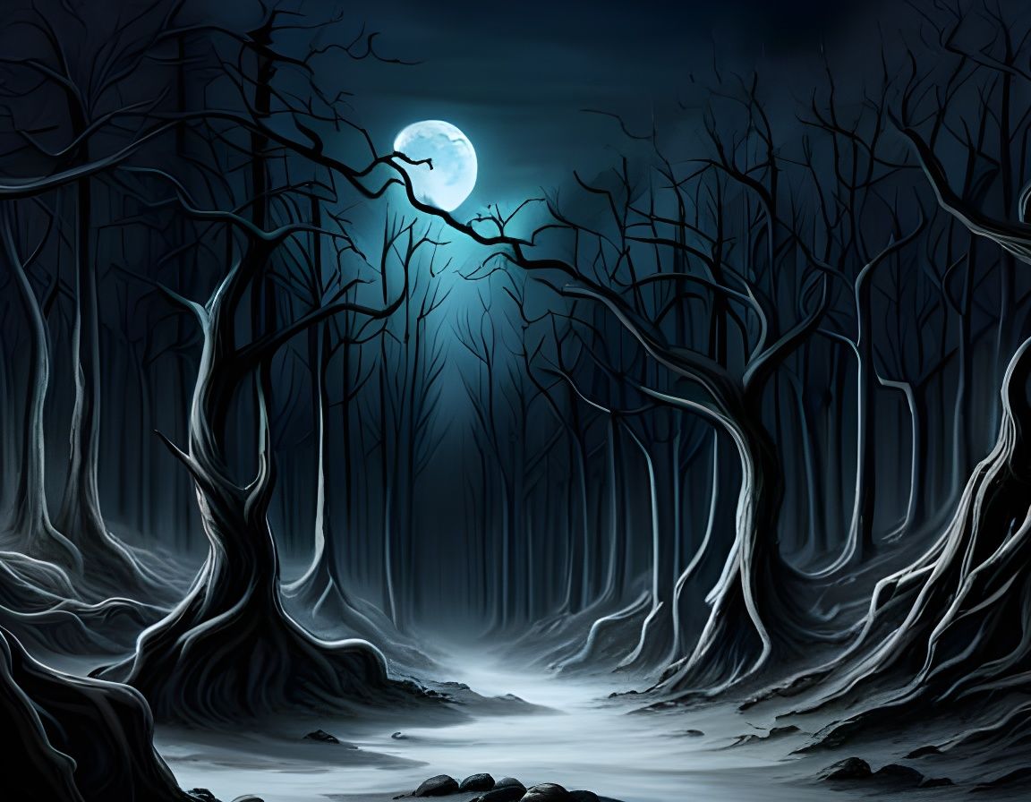 Eerie Forest at Night in Victorian Gothic Style