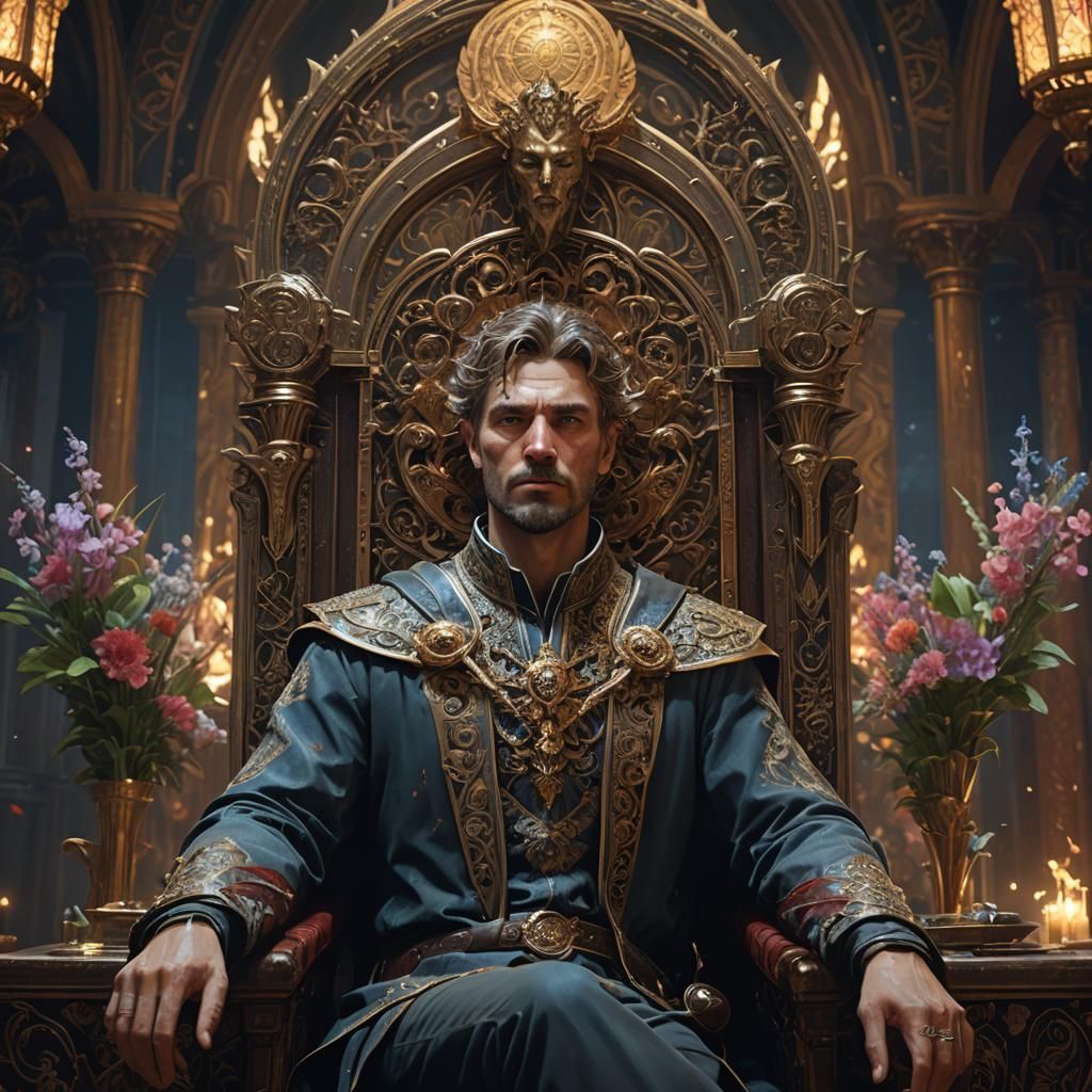 Regal Male Figure in a Grand Throne Room