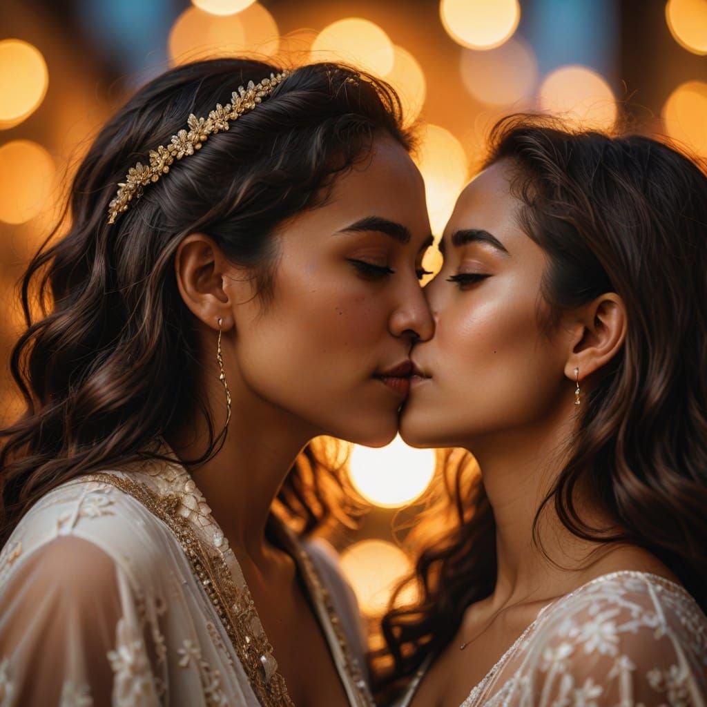 Romantic Latin American Kiss in Vibrant Pastel Hues