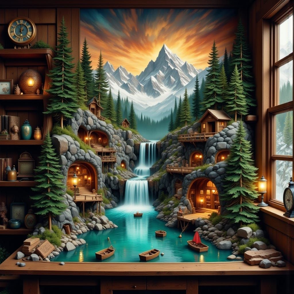Whimsical Fantasy Diorama in Painterly Style