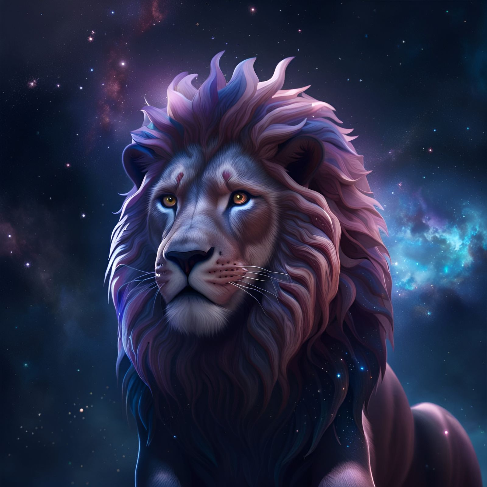 Majestic Galaxy Lion in Moonlight: Detailed Fantasy Art