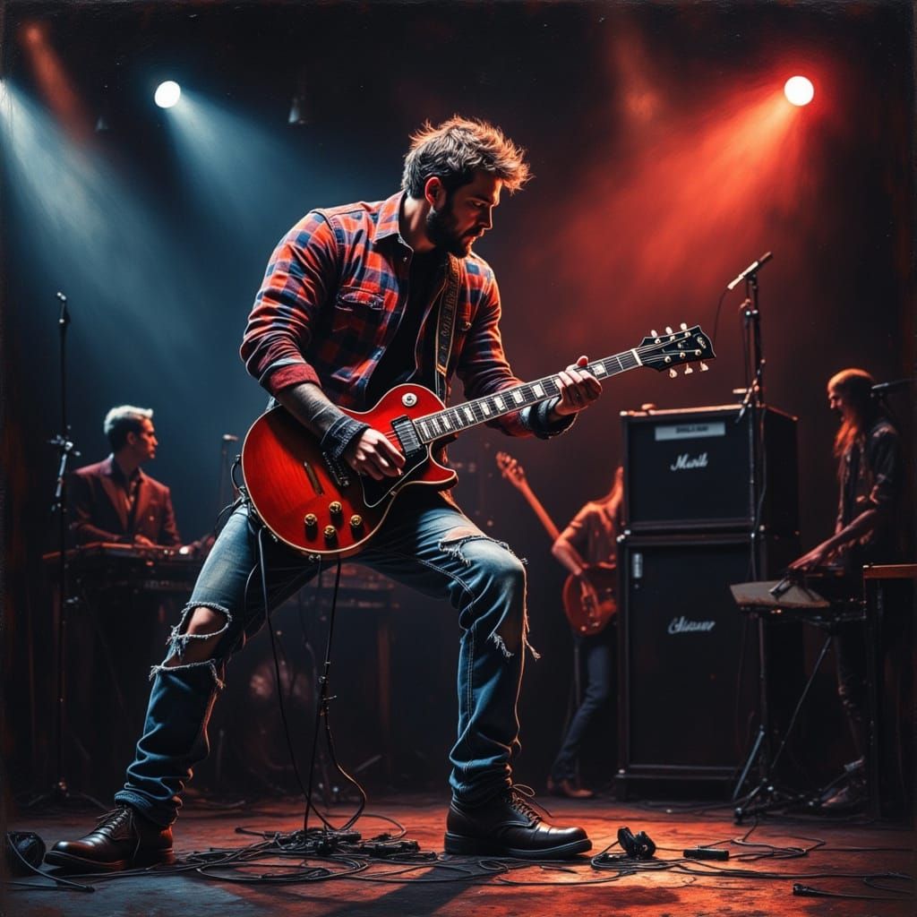 Grunge Rock Musician on Stage in Industrial Style