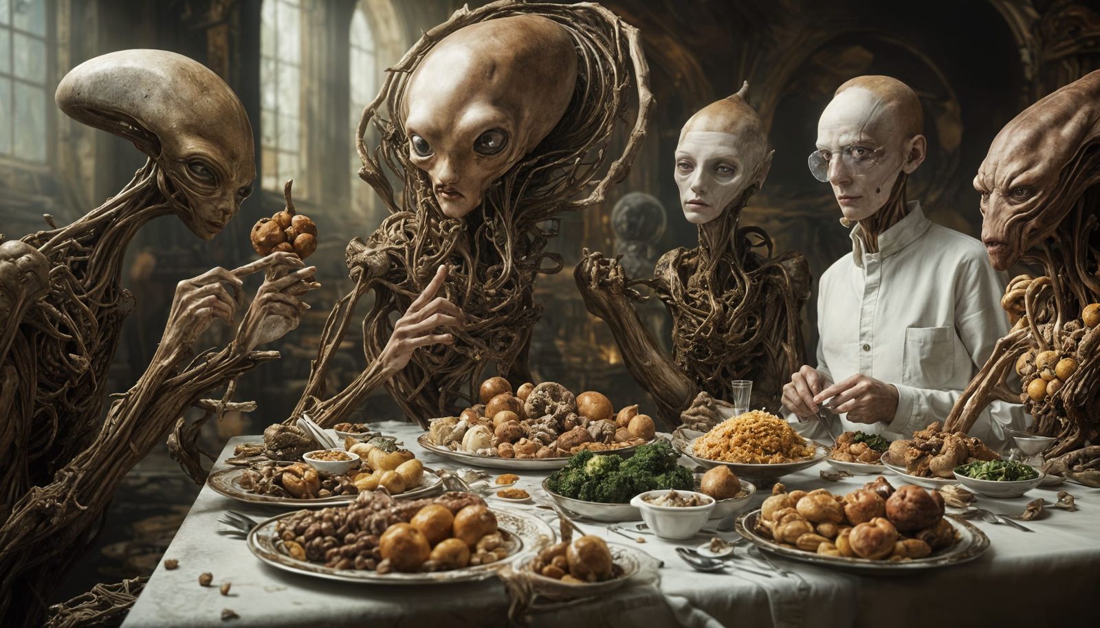 Bizarre Alien Feast in Hyperrealistic Style