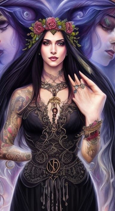 Elegant Witch Portrait with Silver Crown by Artgerm