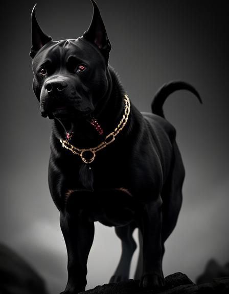 Angry Black Pitbull with Horns and Gold Teeth