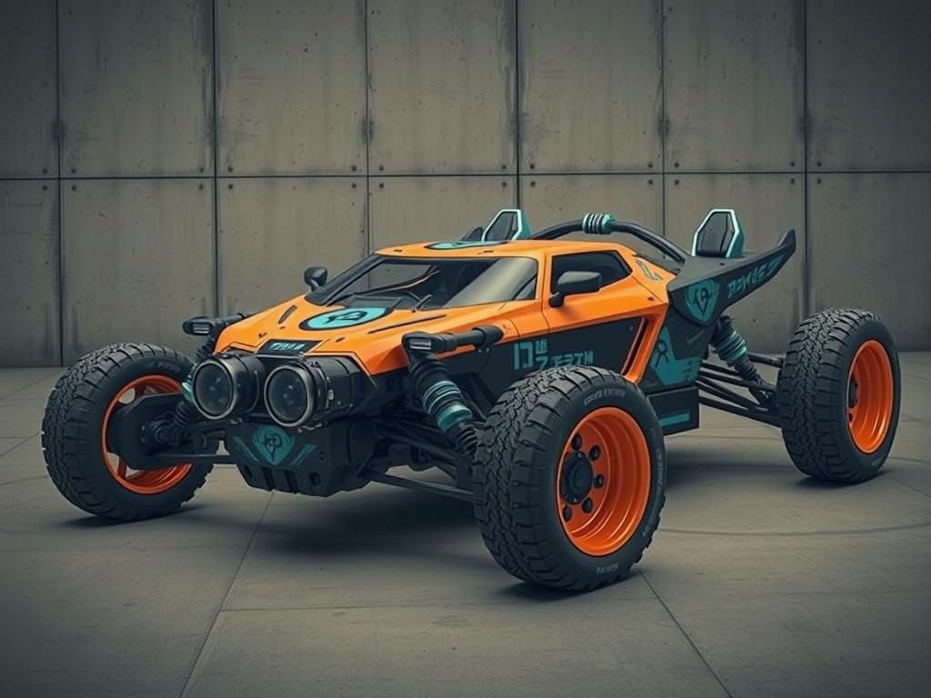Futuristic Cyberpunk Buggy with Japanese Logos