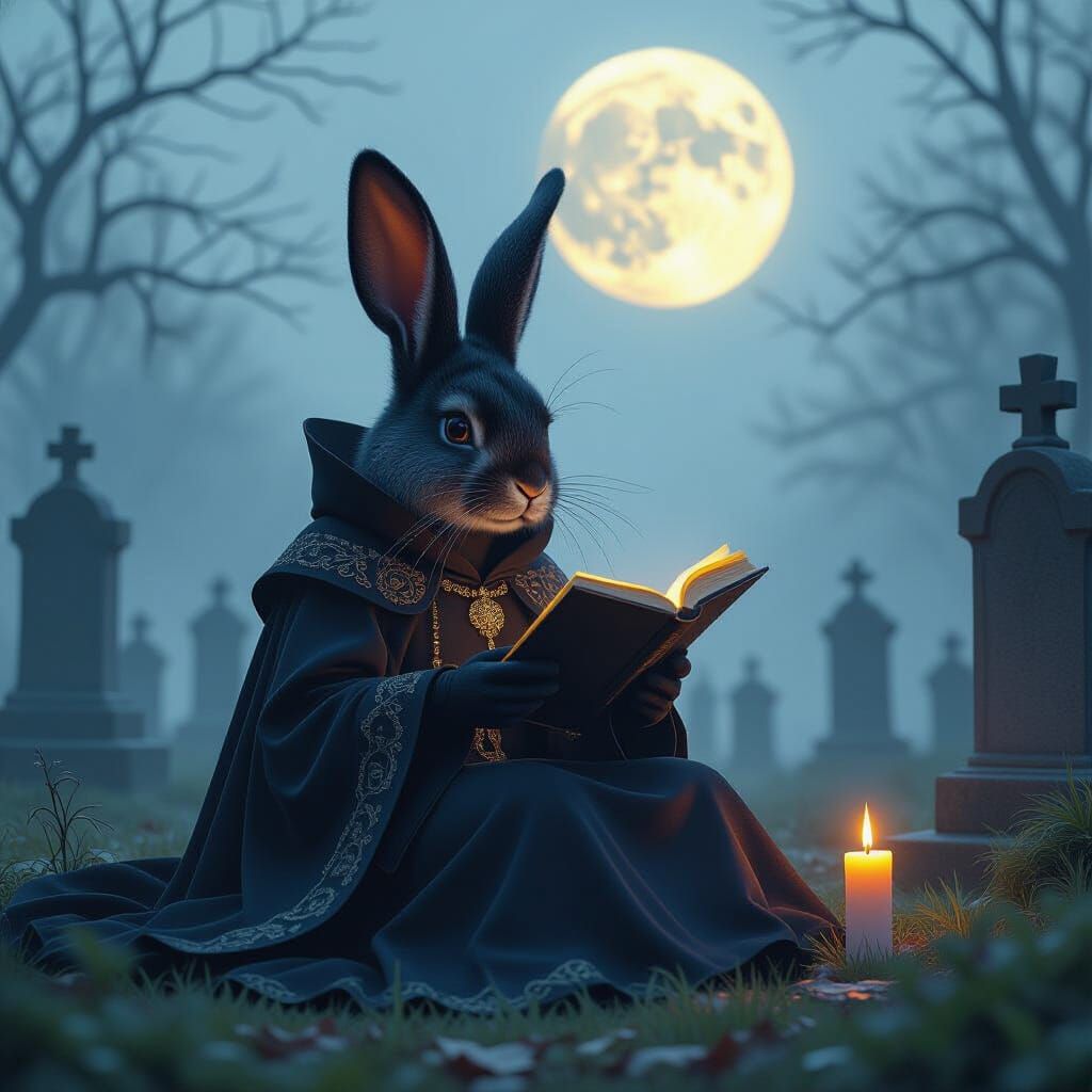 Goth Rabbit Reads Shakespeare by Moonlight