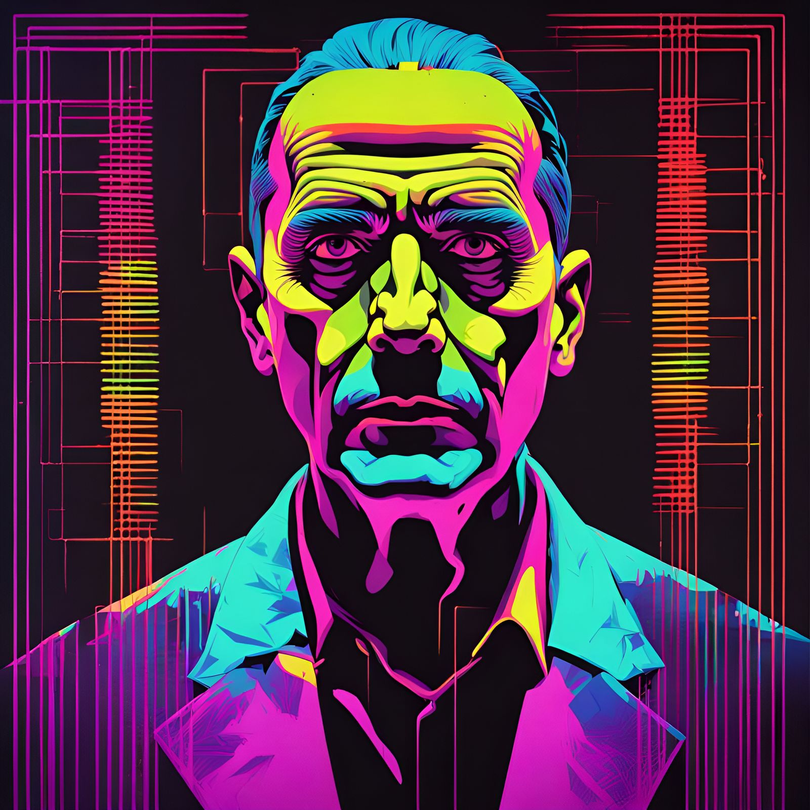 Neon Madman Portrait in Pop Art Style